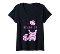 Donna Disney Alice nel Paese delle Meraviglie Cheshire Cat Heads Up Maglietta con Collo a V