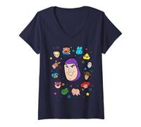 Donna Disney And Pixar's Toy Story Buzz Lightyear Big Face Collage Maglietta con Collo a V