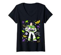 Donna Disney And Pixar's Toy Story Buzz Lightyear Space Collage Maglietta con Collo a V