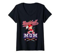 Donna Disney Baseball Mom Sports Minnie Mouse Mother's Day Tee Maglietta con Collo a V