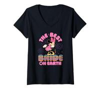 Donna Disney Best Bride on Earth Mickey & Minnie Honeymoon Trip Maglietta con Collo a V