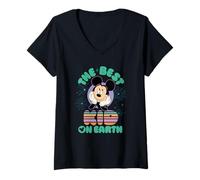 Donna Disney Best Kid on Earth Mickey & Minnie Family Trip Maglietta con Collo a V