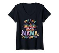 Donna Disney Best Mama on Earth Mickey & Friends Family Trip Maglietta con Collo a V