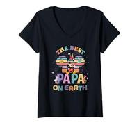 Donna Disney Best Papa on Earth Mickey & Friends Family Trip Maglietta con Collo a V