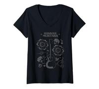 Donna Disney Channel Hannah Montana Floral Guitar Maglietta con Collo a V