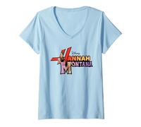 Donna Disney Channel Hannah Montana Logo Maglietta con Collo a V