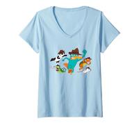 Donna Disney Channel Phineas and Ferb O.W.C.A. Maglietta con Collo a V