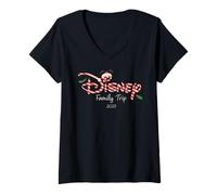 Donna Disney Christmas Family Trip 2025 Candy Cane Script Logo Maglietta con Collo a V