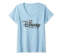 Donna Disney Christmas Family Trip Mickey Lights Script Logo Maglietta con Collo a V