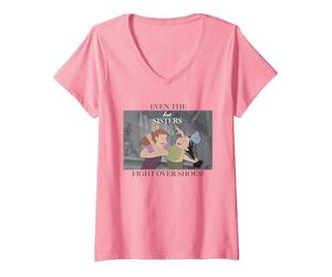 Donna Disney Cinderella Even The Best Sisters Maglietta con Collo a V, Rosa, S