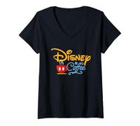 Donna Disney & Coffee Mickey Mouse Coffee Cup Script Logo Maglietta con Collo a V