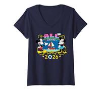 Donna Disney Cruise Family Group Vacation Matching all Aboard 2026 Maglietta con Collo a V