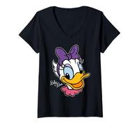 Donna Disney Daisy Duck Big Face Retro Character Trip Matching Maglietta con Collo a V