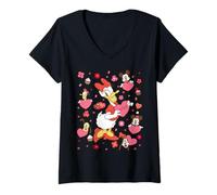 Donna Disney Daisy Duck & Friends Valentine's Day Retro Hearts Maglietta con Collo a V