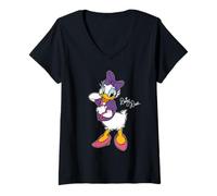 Donna Disney Daisy Duck Retro Character Cute Pose Trip Matching Maglietta con Collo a V
