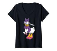 Donna Disney Daisy Duck Retro Character Sassy Pose Trip Matching Maglietta con Collo a V