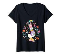Donna Disney Daisy Duck with Bunny Ears and Easter Egg Spring Maglietta con Collo a V