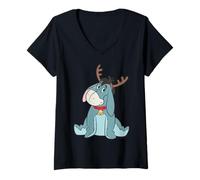 Donna Disney Eeyore Christmas Reindeer Winnie the Pooh Holiday Maglietta con Collo a V