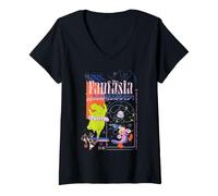Donna Disney Fantasia Sorcerer's Apprentice Mickey & Hippo Retro Maglietta con Collo a V