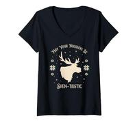 Donna Disney Frozen May Your Holidays be Sven-Tastic Christmas Maglietta con Collo a V