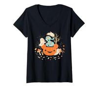 Donna Disney Halloween Mickey Mouse Pumpkin Cauldron & Ghost Pals Maglietta con Collo a V
