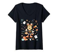 Donna Disney Halloween Minnie Mouse Cute Cat Costume Collage Maglietta con Collo a V