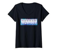 Donna Disney Hannah Montana Disco Lights Billboard Logo Maglietta con Collo a V