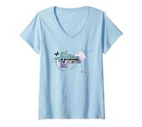 Donna Disney Hannah Montana Logo Flower Maglietta con Collo a V