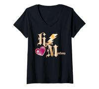 Donna Disney Hannah Montana Thunderbolt Heart Initials Logo Maglietta con Collo a V