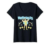 Donna Disney Hercules Retro Workout Power Pose Maglietta con Collo a V
