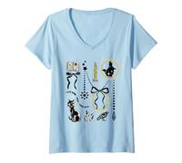 Donna Disney Hocus Pocus Binx & Bows Coquette Collage Halloween Maglietta con Collo a V