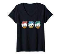 Donna Disney Huey Dewey & Louie Duck Big Face Retro Trip Matching Maglietta con Collo a V