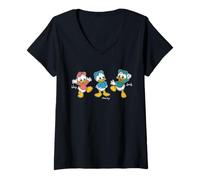 Donna Disney Huey Dewey & Louie Retro Character Pose Trip Matching Maglietta con Collo a V
