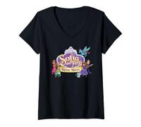 Donna Disney Jr. Sofia the First: Royal Magic Big Logo & Friends Maglietta con Collo a V