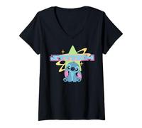 Donna Disney Lilo & Stitch Adorable Y2K Style Color Pop Poster Maglietta con Collo a V