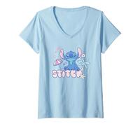 Donna Disney Lilo & Stitch Aloha Cute Stitch Pastel Color Logo Maglietta con Collo a V