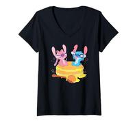 Donna Disney Lilo & Stitch Amazing Cakes Happy Angel & Stitch Logo Maglietta con Collo a V