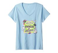 Donna Disney Lilo & Stitch Believe In Your Inner Alien Retro Logo Maglietta con Collo a V