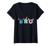 Donna Disney Lilo & Stitch "Bro" Brother Birthday Gift Family Trip Maglietta con Collo a V