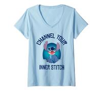 Donna Disney Lilo & Stitch Channel Your Inner Stitch Chest Logo Maglietta con Collo a V
