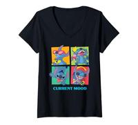 Donna Disney Lilo & Stitch "Current Mood" Funny Stitch Moods Maglietta con Collo a V