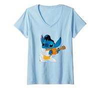 Donna Disney Lilo & Stitch Iconic Elvis Stitch Ready To Play Logo Maglietta con Collo a V