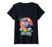Donna Disney Lilo & Stitch Live-Action Movie "Beach Days" Surfing Maglietta con Collo a V