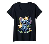 Donna Disney Lilo & Stitch Live-Action Movie Tropical Island Leaf Maglietta con Collo a V