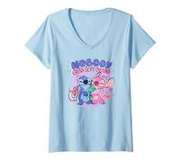 Donna Disney Lilo & Stitch Nobody Gets Left Behing Sketch Logo Maglietta con Collo a V