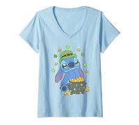 Donna Disney Lilo & Stitch St. Patrick's Day Happy Pot of Gold Maglietta con Collo a V