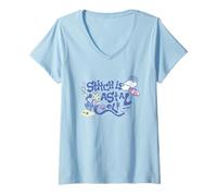 Donna Disney Lilo & Stitch Stitch Is Coastal Cool Big Chest Logo Maglietta con Collo a V