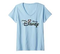 Donna Disney Merry Christmas Lights Script Logo Holiday Trip Maglietta con Collo a V
