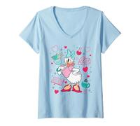 Donna Disney Mickey And Friends Daisy Duck Around Her Iconic Items Maglietta con Collo a V