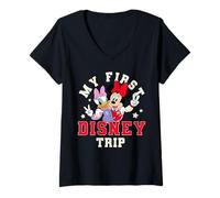 Donna Disney Mickey And Friends My First Disney Trip Daisy Minnie Maglietta con Collo a V